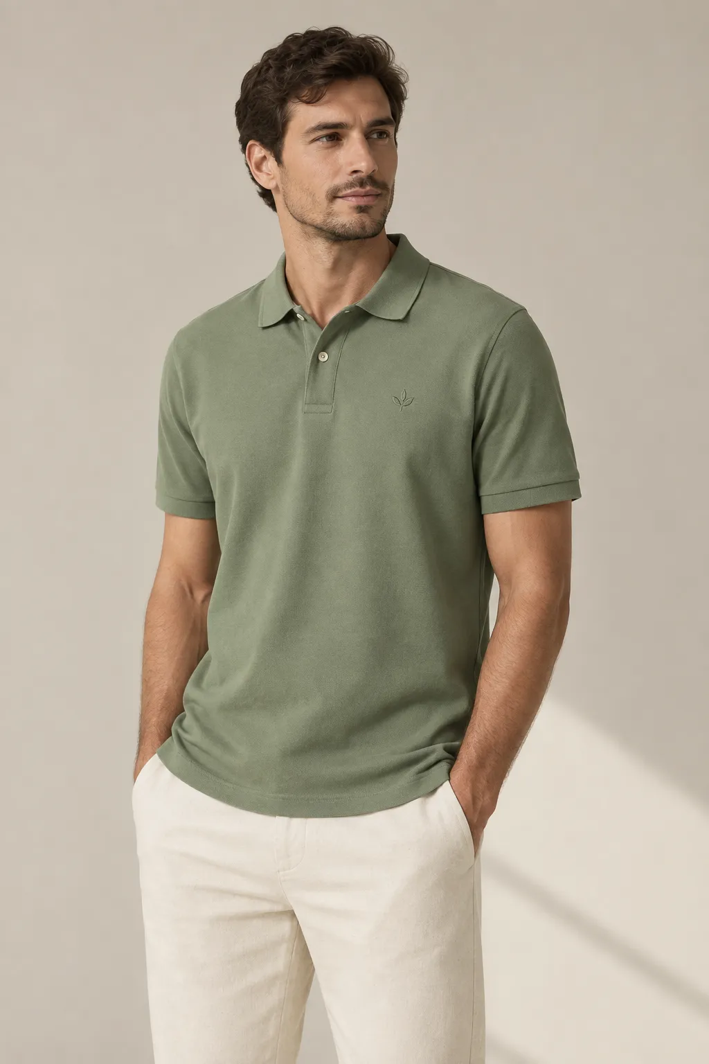 Polo shirts man sage pique embroidered