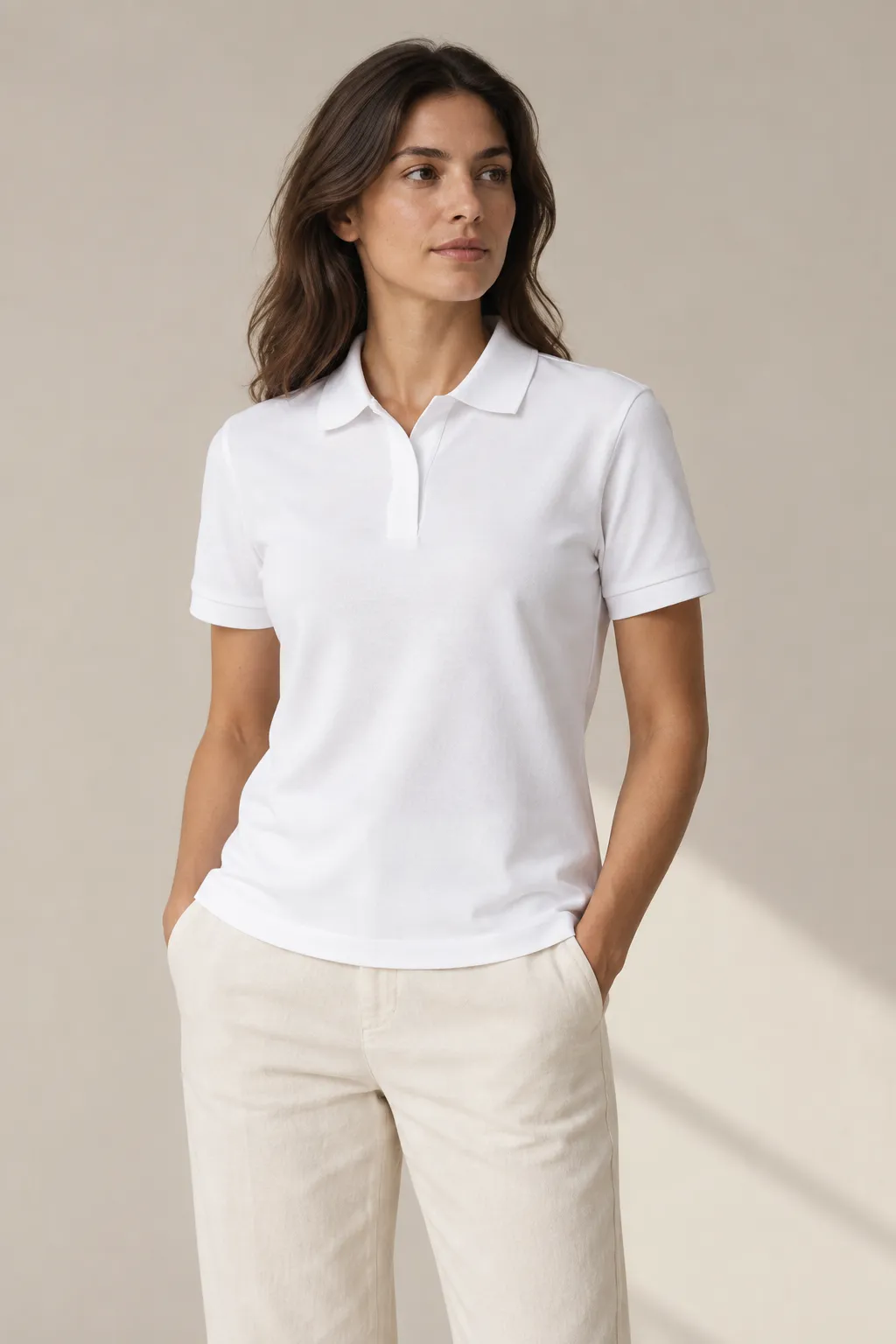 Polo shirts woman white pique hidden placket