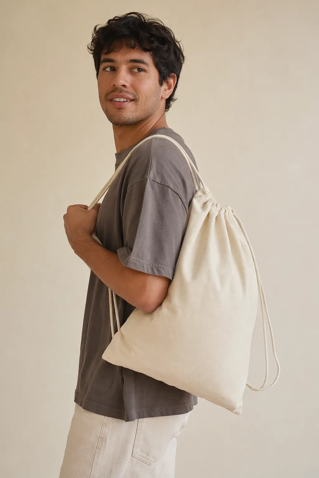 Promo bags natural cotton drawstring backpack