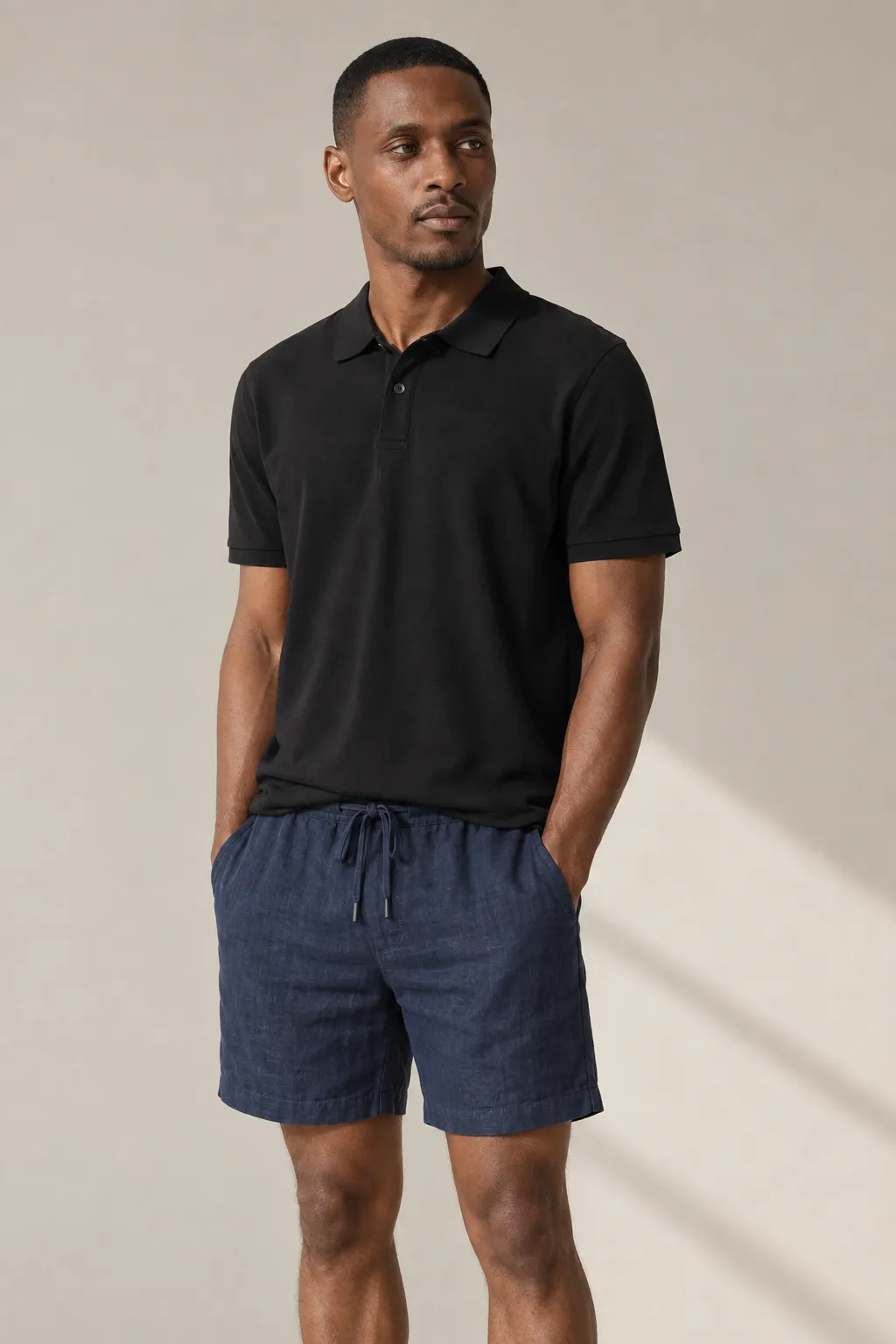 Shorts man navy linen drawstring short
