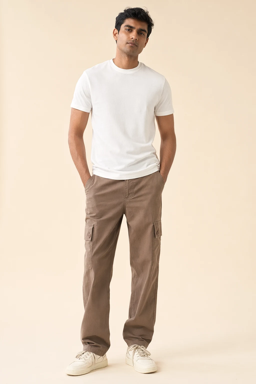 Woven man cargo chinos coffee brown