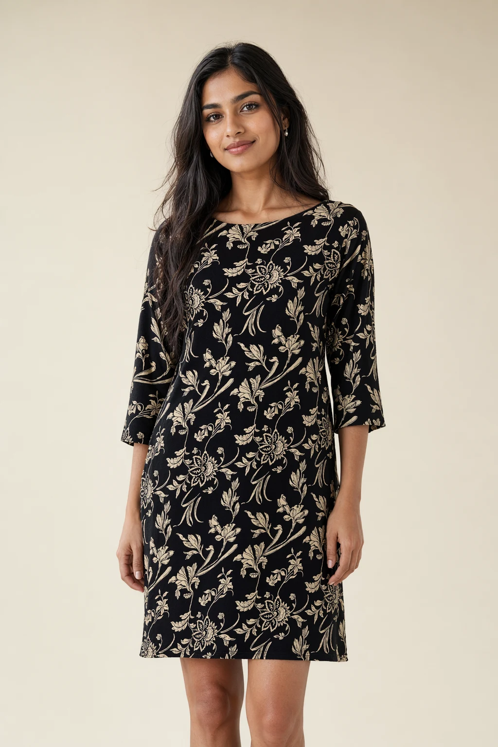 Woven woman black cream paisley floral printed