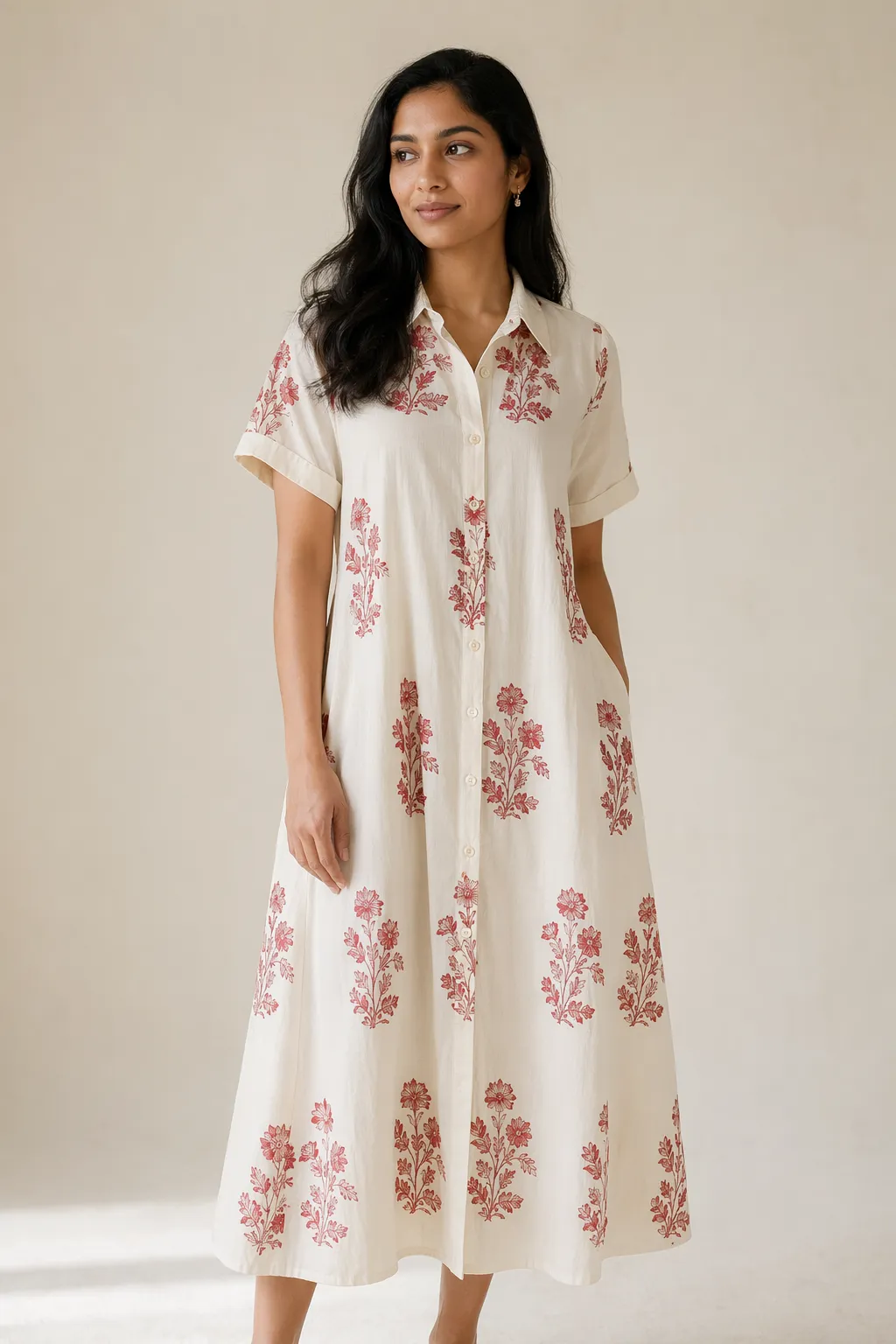 Woven woman ivory cotton button up shirt
