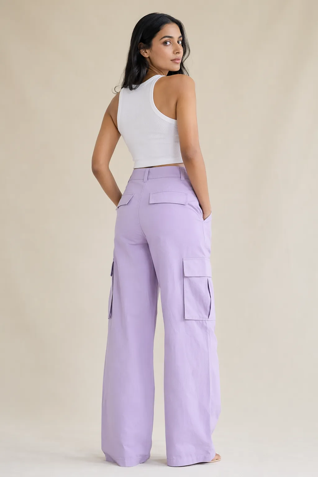Woven woman lilac lavender ed cargo trousers