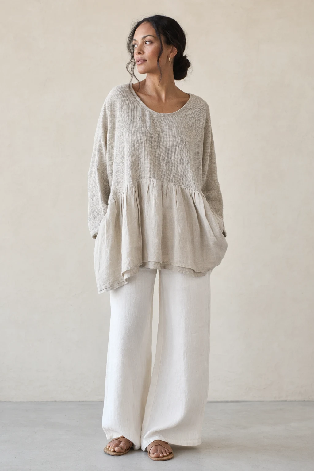 Woven woman natural beige open weave linen