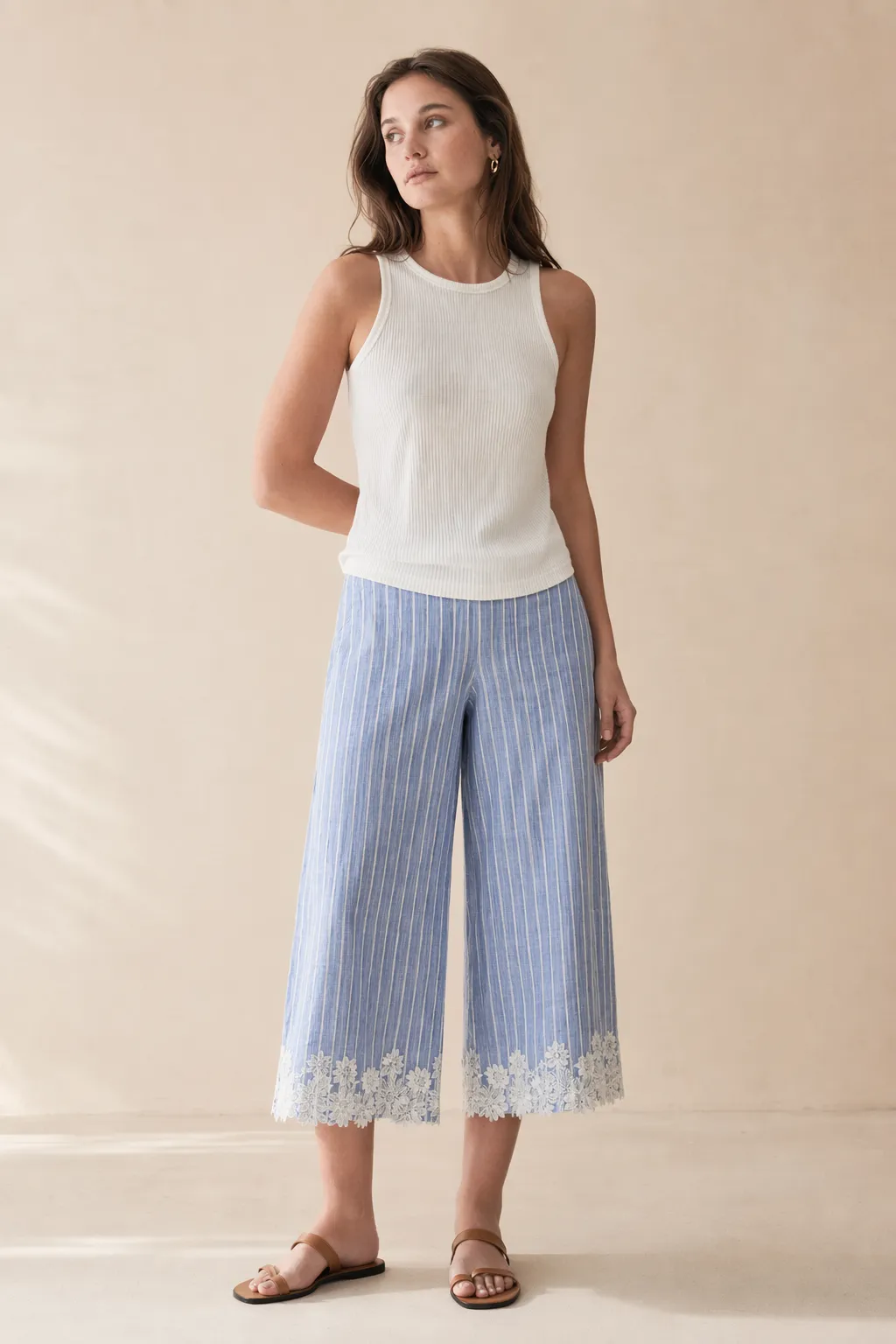 Woven woman navy lace eyelet wrap style