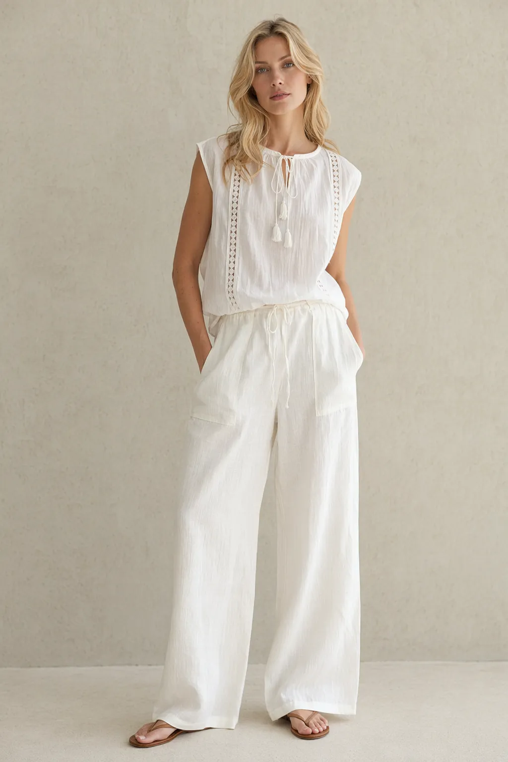Woven woman white cotton blouse crochet lace