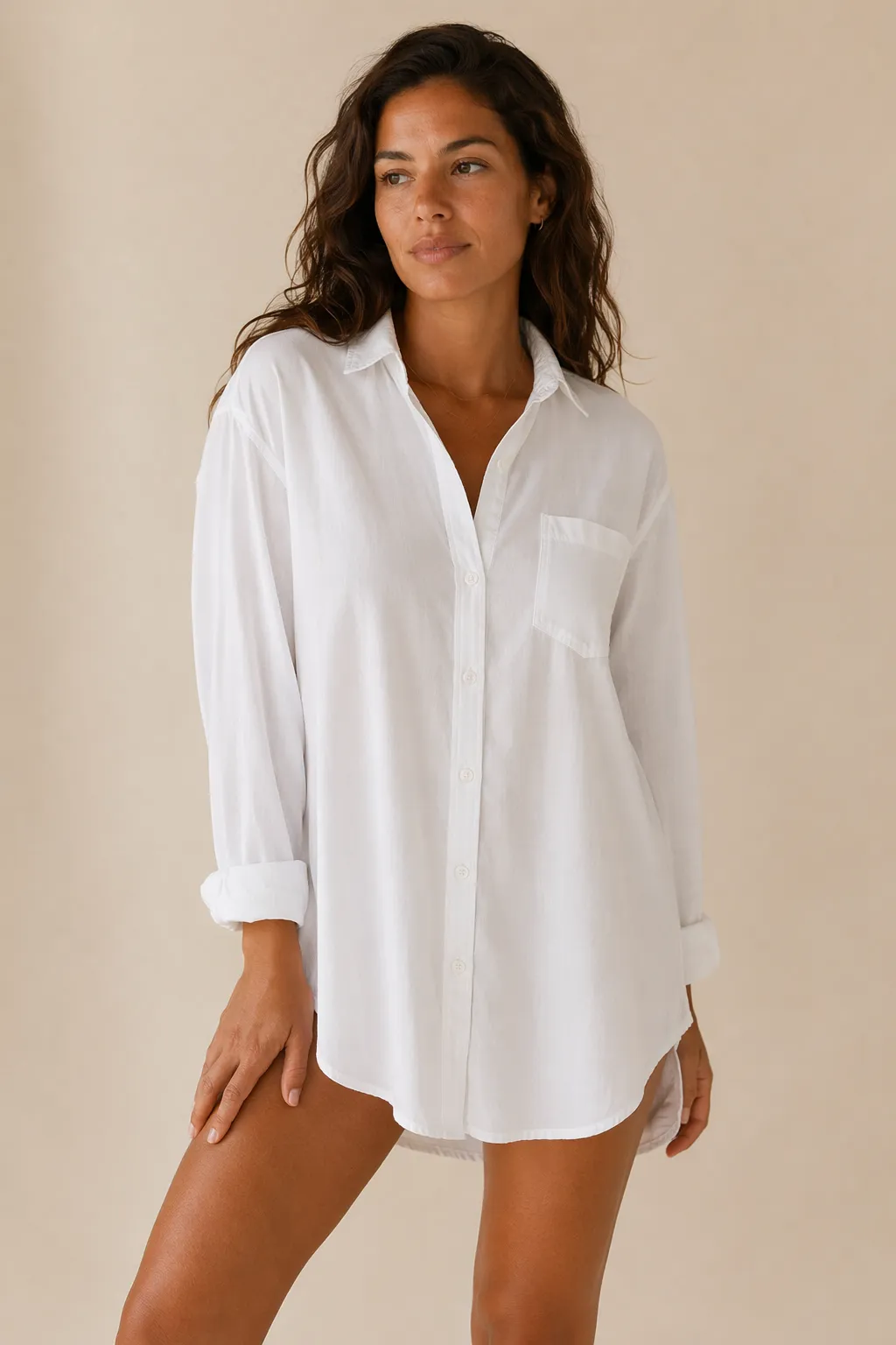 Woven woman white cotton oceanista embroidered logo