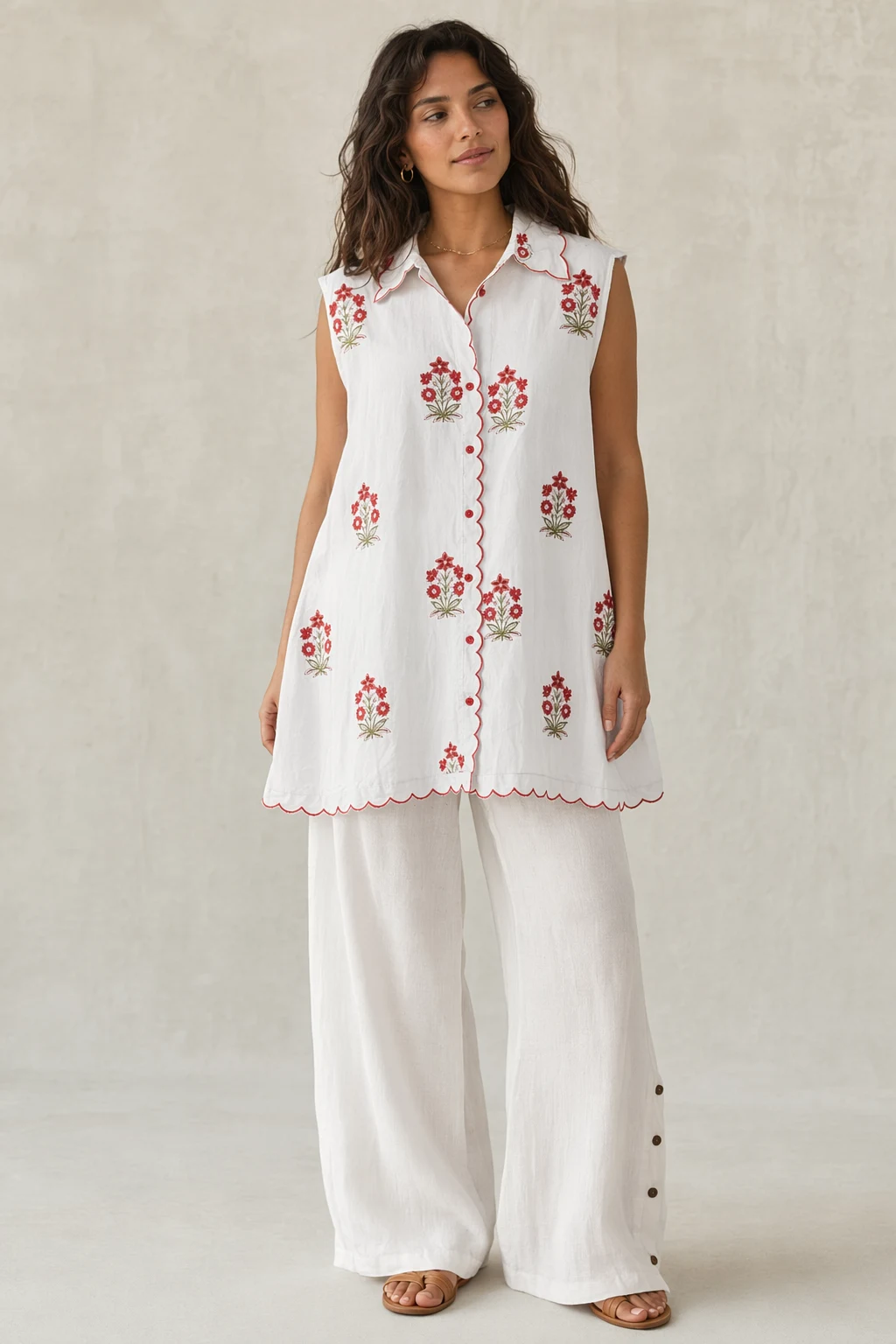 Woven woman white cotton oceanista embroidered shirt