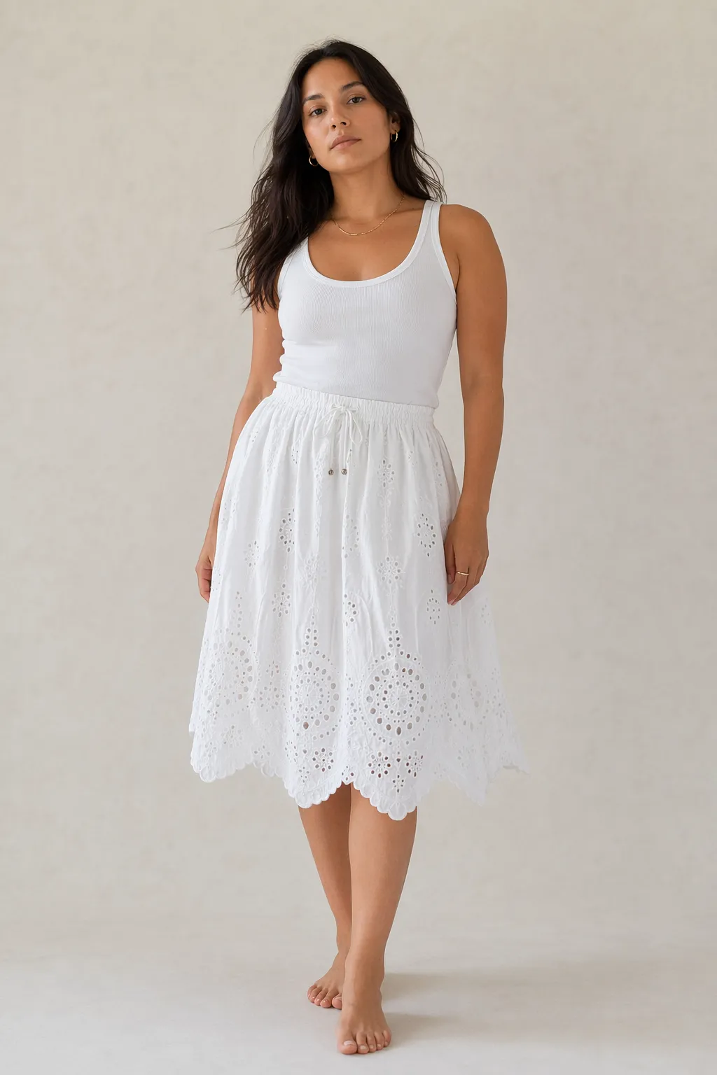 Woven woman white eyelet skirt