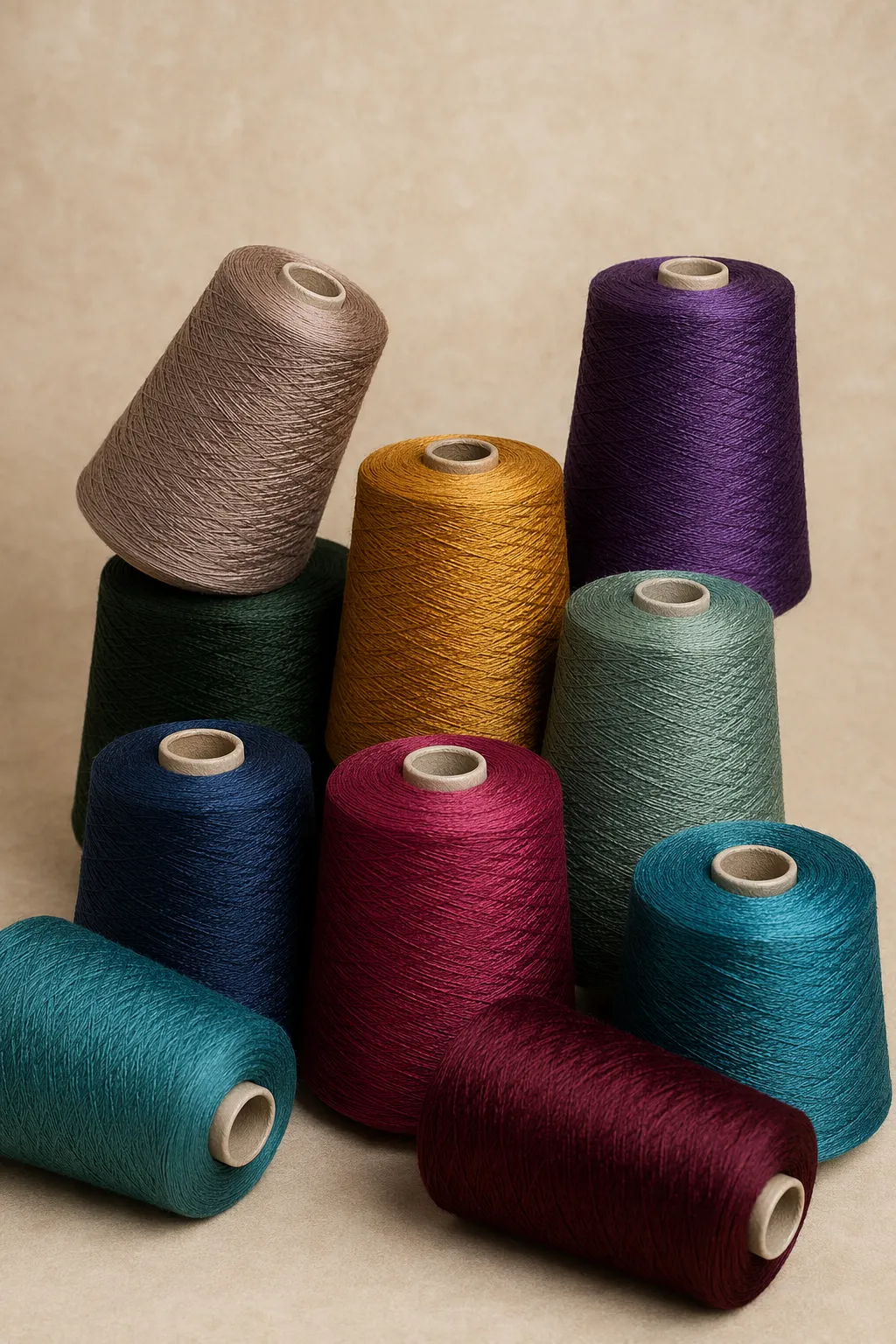 Yarns mercerised dyed cones
